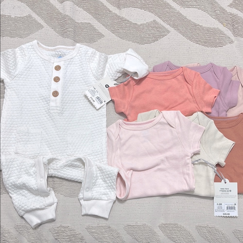 White Textured Baby Outfit with Colorful Onesies